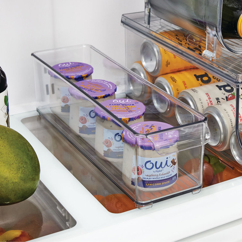 Stackable Fridge Storage Bin with Handle - Fridge and Freezer Organizer Bin for Snacks and Yogurt Pouches