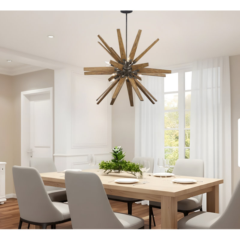 Lequan 8 - Light Thorne Modern Unique Spuntik Wood Chandelier, Matte Black, 88" H x 41.3" W x 41.3" D