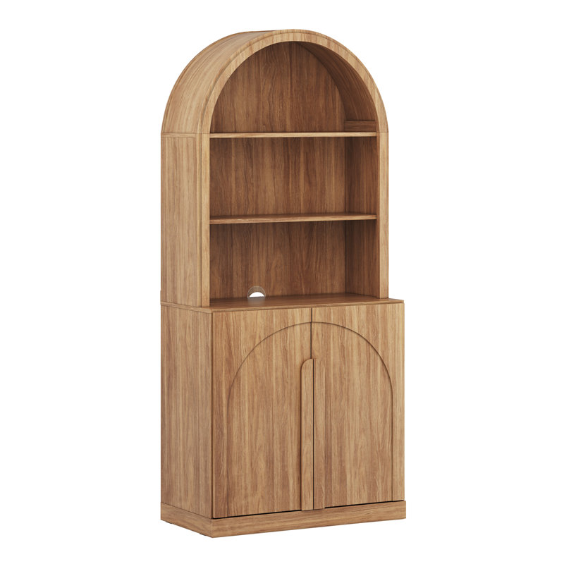 Bibliothèque cintrée de 180 cm de hauteur avec rangement, couleur camel, Chameau