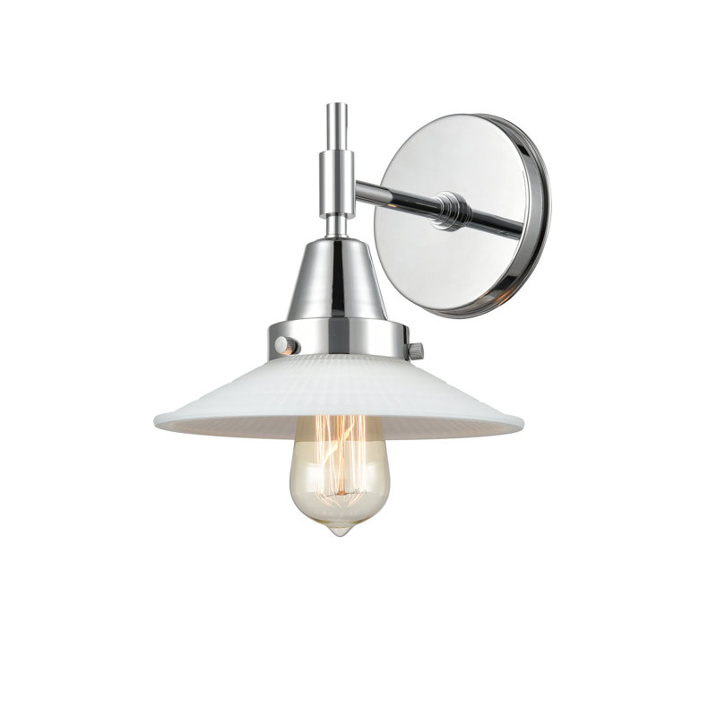 Gayle Armed Sconce, Matte White Halophane, Incandescent, Polished Chrome