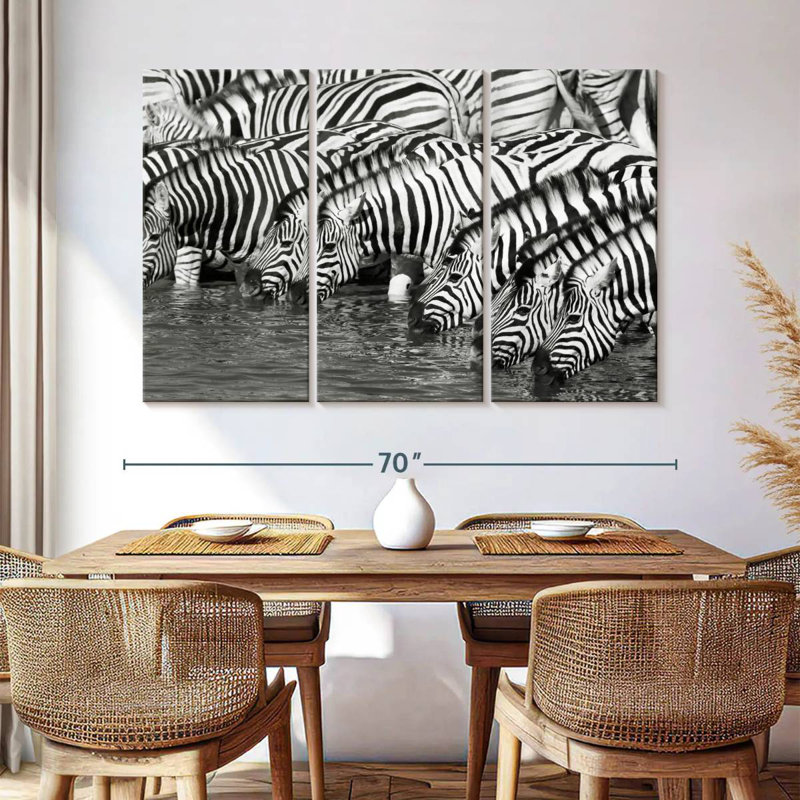 Brampt Etosha Drinking Zebras, 42" H x 65" W