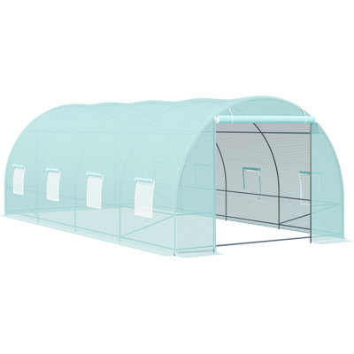 Serre de jardin 20 pi x 10 pi 7 pi, construction en acier robuste, 8 fenêtres, ensemble de serre de protection, avec cadre et corrosion