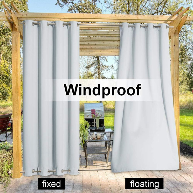 Ensemble de 2 rideaux occultants d'extérieur imperméables pour patio, Blanc grisâtre, L 100 po x L 84 po