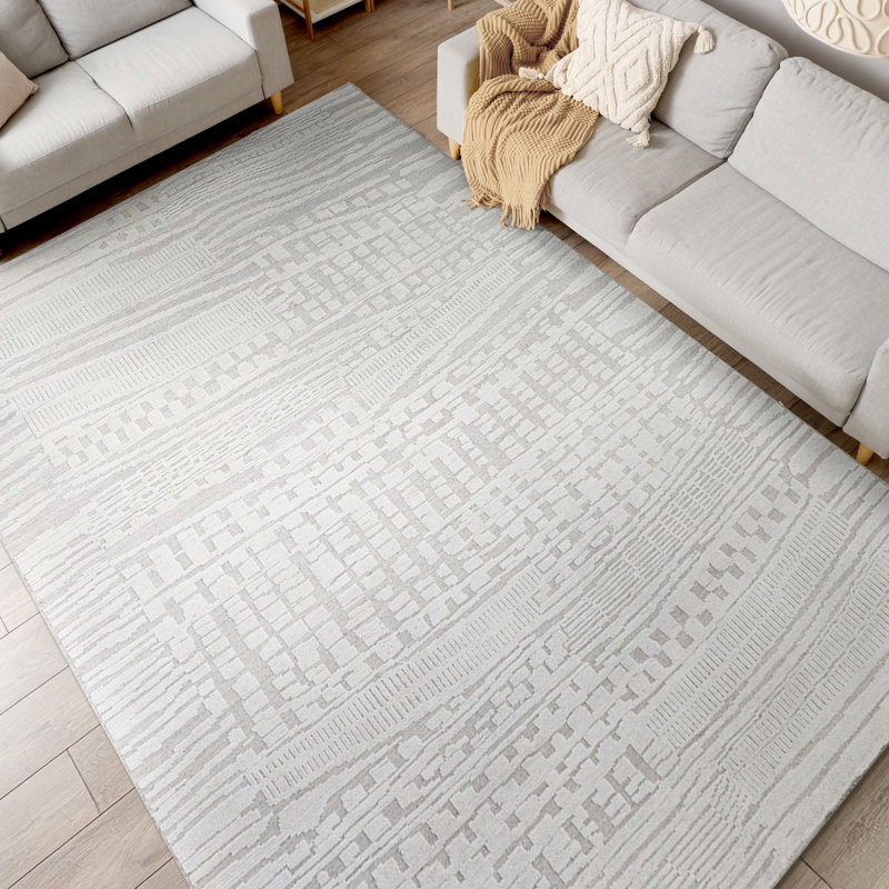 Wool Moroccan Area Rug in White, Rectangle 5' x 8'