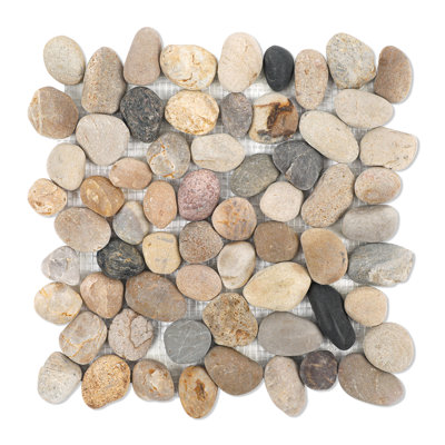 Lovdeco Brown and Black Round Natural Stone Pebble Mosaic Tile, 5-Sheet Carton