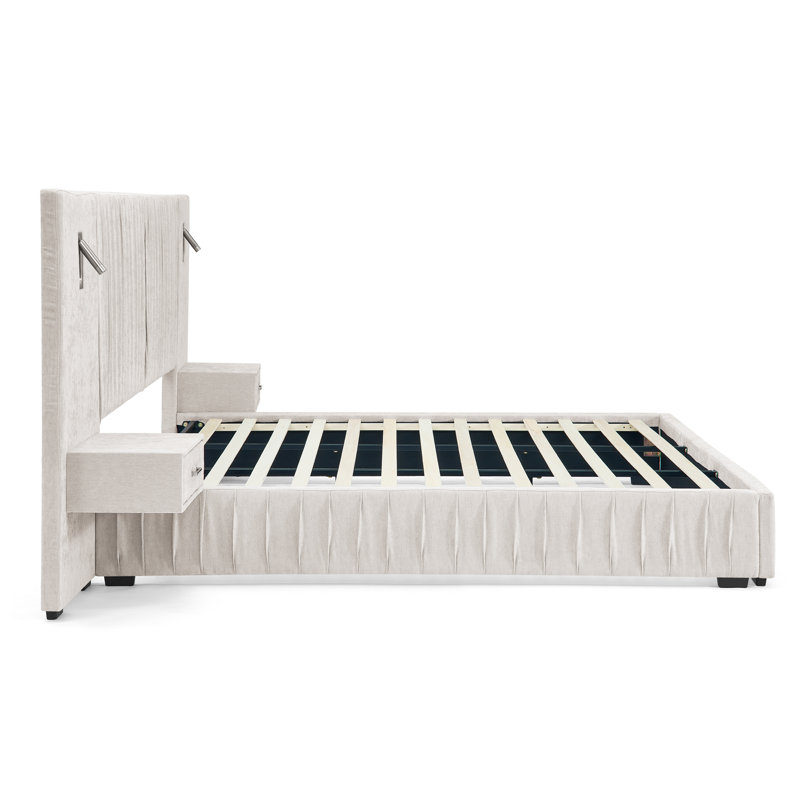 King Size Upholstered Bed Frame, Beige, King