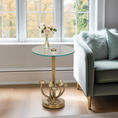 Table d'appoint ronde en aluminium avec plateau en verre trempé Rejanae