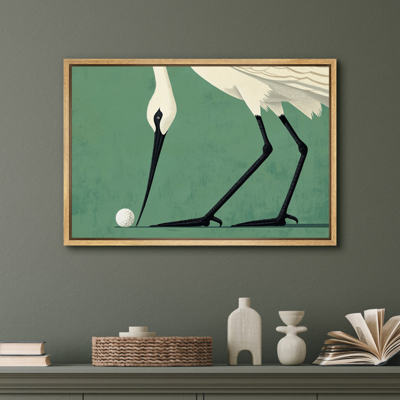 «Crane with Golf ball», impression sur toile - décor de sport animalier excentrique, H 24 po x l 36 po, Naturel