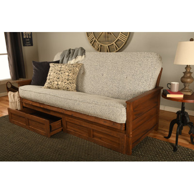 Futon double avec matelas avec rangement Emmiliano