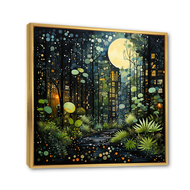 Green Yellow Urban Jungle II - Abstract Collages Canvas Prints, Cadre flottant doré, H 30 po x l 30 po x P 1 po