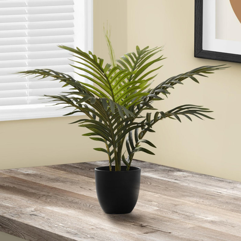 20" Tall Green Faux Palm Plant in Black Pot