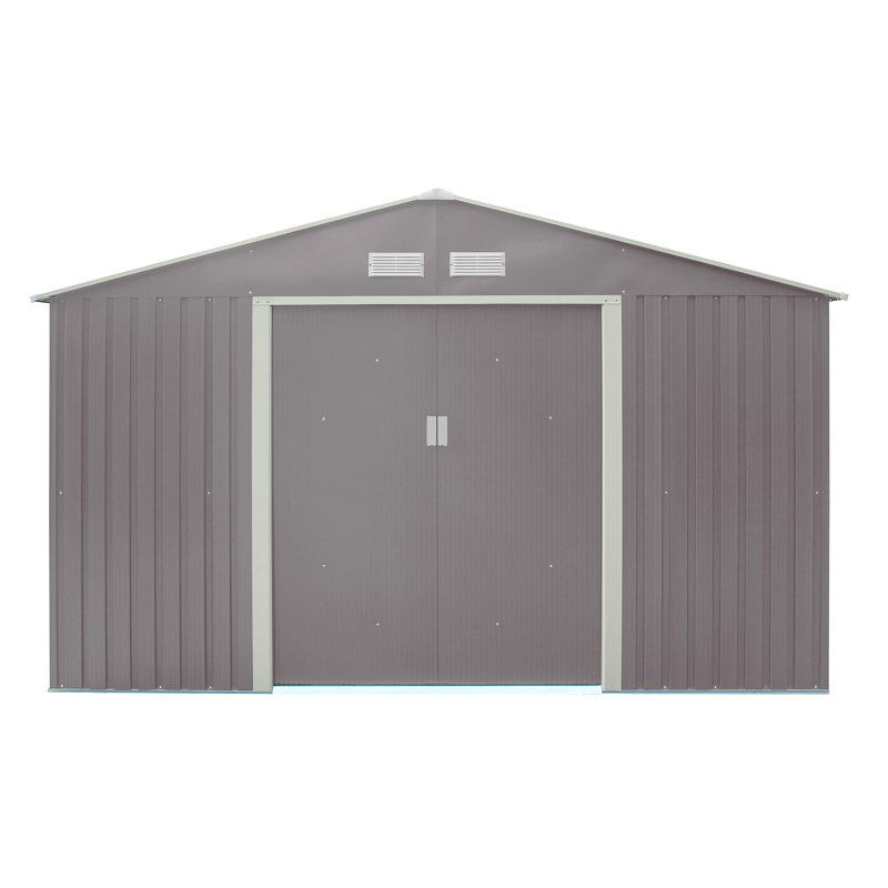 Rowlinson Trentvale Metal Apex Shed, 205cm H x 321cm  W x 361cm D, Light Grey