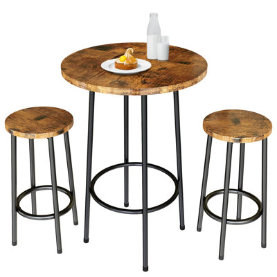 Modern Round Bar Table Set for Small Spaces - 2 Stools with Footrest