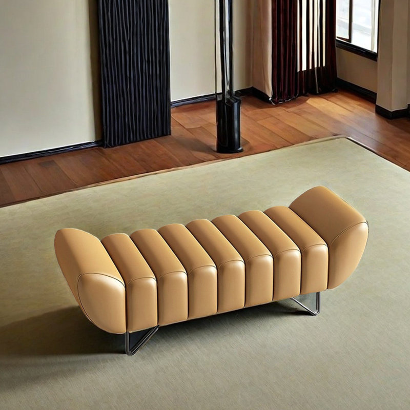 Banc rembourré en cuir Tatelynn, Orange