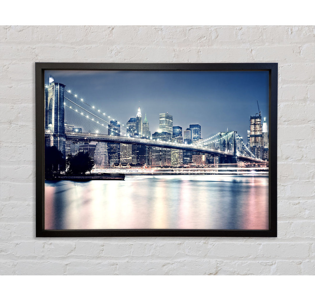 Brooklyn Bridge At Night Pink Waters - Einzelbildrahmen Kunstdrucke auf Leinwand