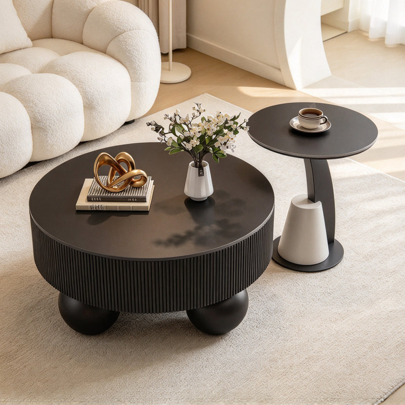 Italian Light Luxury Simple Coffee Table, Black, Solid