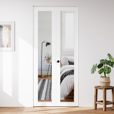Portes pliantes en verre à miroir 1-Lite 78 po avec quincaillerie d'installation pour porte d'une hauteur de 80 po