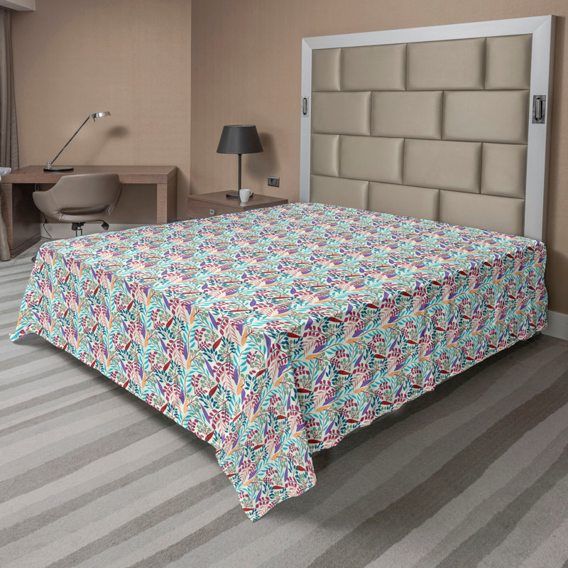 Drap plat moderne de style bohème Ambesonne, Drap plat grand, Bleu / violet / motif floral magenta foncé