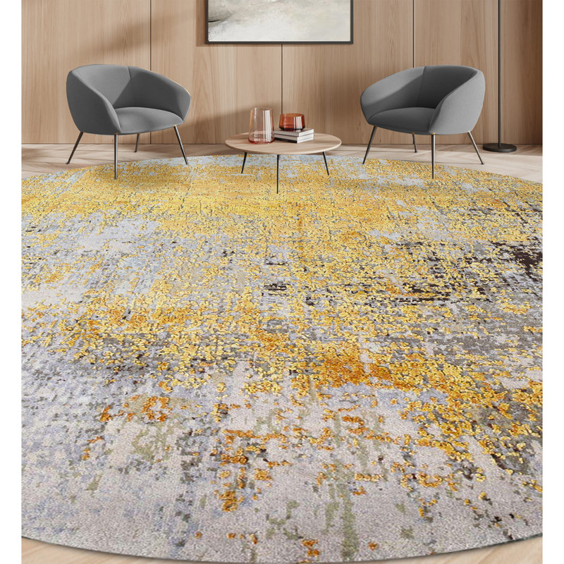 Abstract Area Rug in Gold/Charcoal