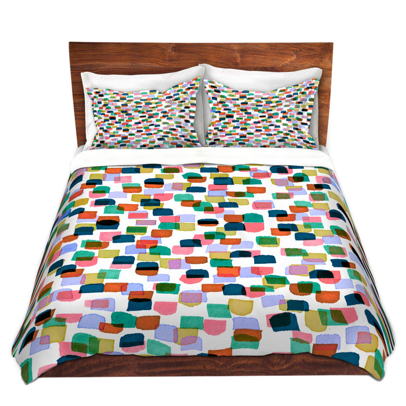 Ensemble de housse de couette rétro mod points i, 1 housse simple + 1 taie standard, Orange / Rose / Bleu