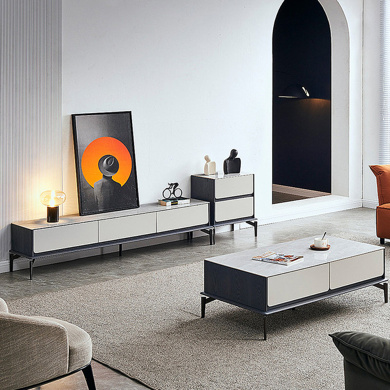 Italian Simple Coffee Table TV Storage Cabinet Set