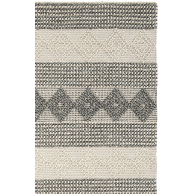 Tapis en laine / coton tissé à la main jacquard en ivoire / gris jacques, Tapis de couloir 2 pi 3 po x 6 pi