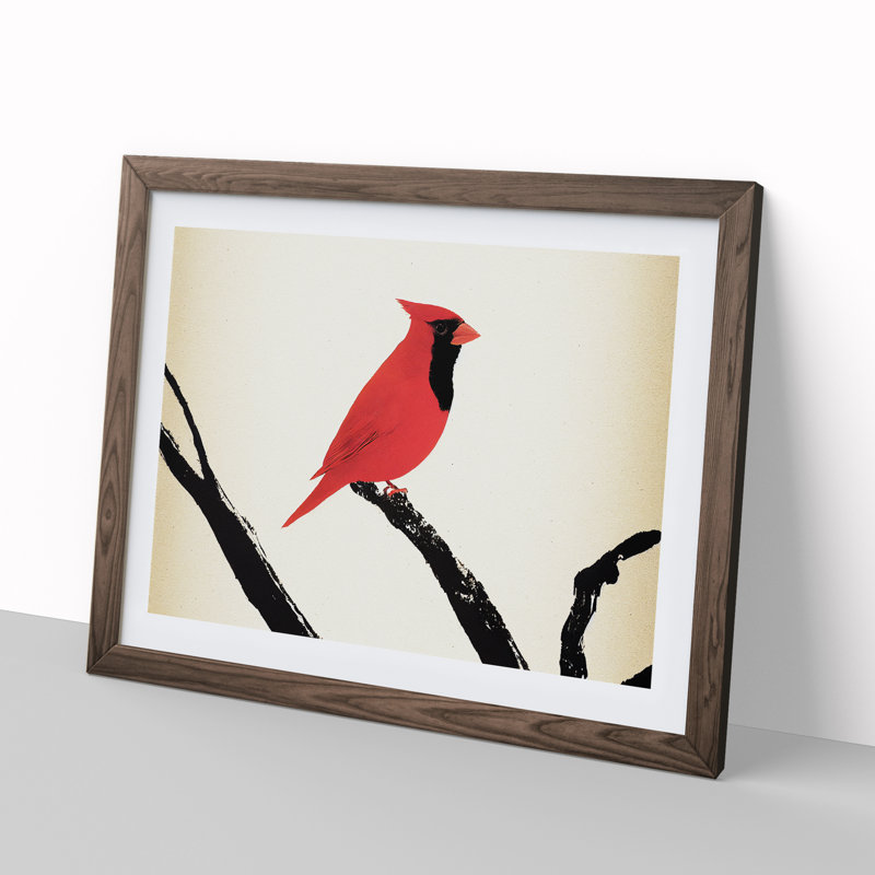 Cardinal Bird Vol.9 - Single Picture Frame Print, 46cm H x 64cm W x 2cm D, Walnut Framed