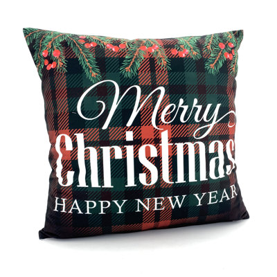 Kissenhülle Mit Digitaldruck "Merry Christmas Kariert"