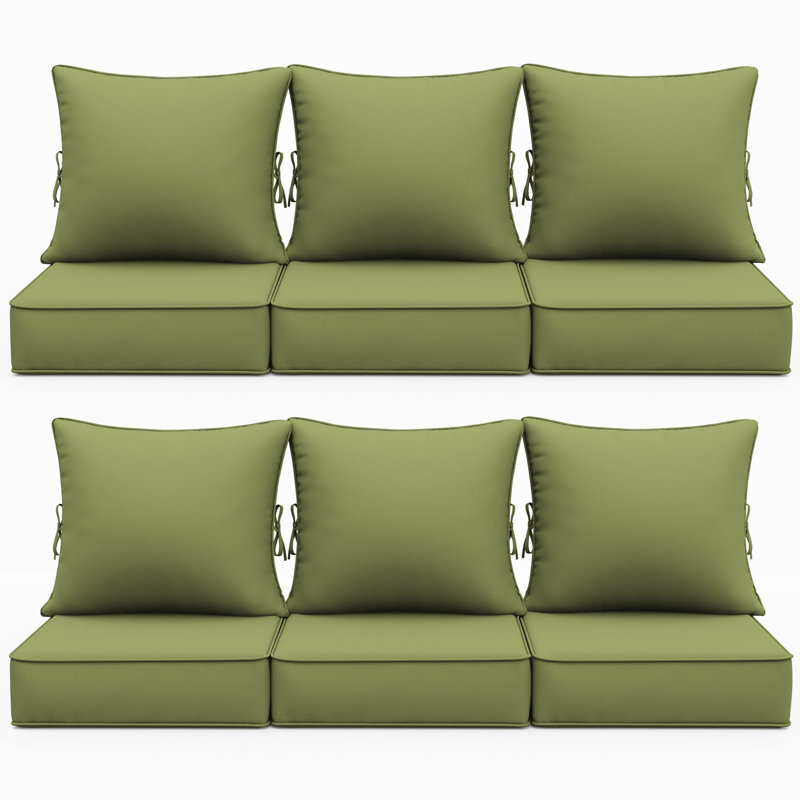 24"W X 24"D Outdoor Deep Seating Cushions 6.5” Indoor/Outdoor Seat And Back Cushion, Cushions Only, Pea Green, Set of 6