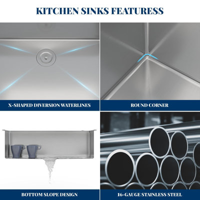 Lavabo de cuisine à double cuve encastrable 36 x 19 po avec égouttoir - Acier inoxydable 304 de calibre 16, 10 po de profondeur, finition brossée, qualité commerciale, réduction du bruit, grille inférieure et drain - Couleur: éviers doubles en acier inoxydable