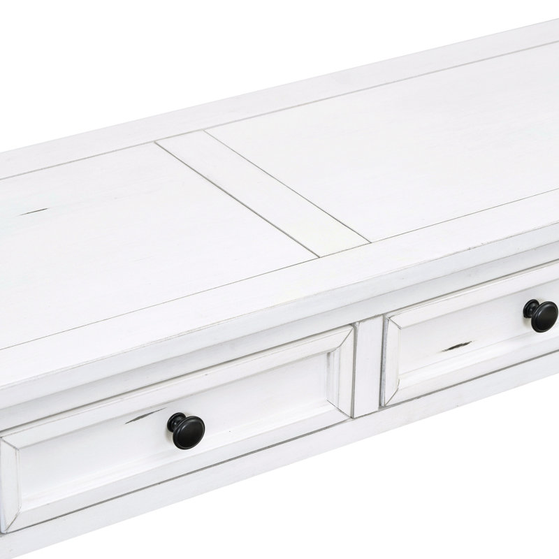 Console d'entrée de style rustique chic: blanc antique avec tiroirs et tablette fixe pour le couloir: chic, Blanc antique