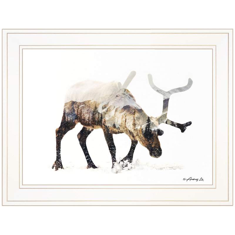 "Renne arctique" par Andreas Lie, reproduction encadrée prête à accrocher, cadre blanc