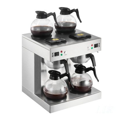 Commercial Drip Coffee Maker, 24 Cups Capacity with 4 Glass Carafes and 4 Decanter Warmers, Dual-Head Brewer for Efficient Brewing in Restaurants, Offices, and Homes