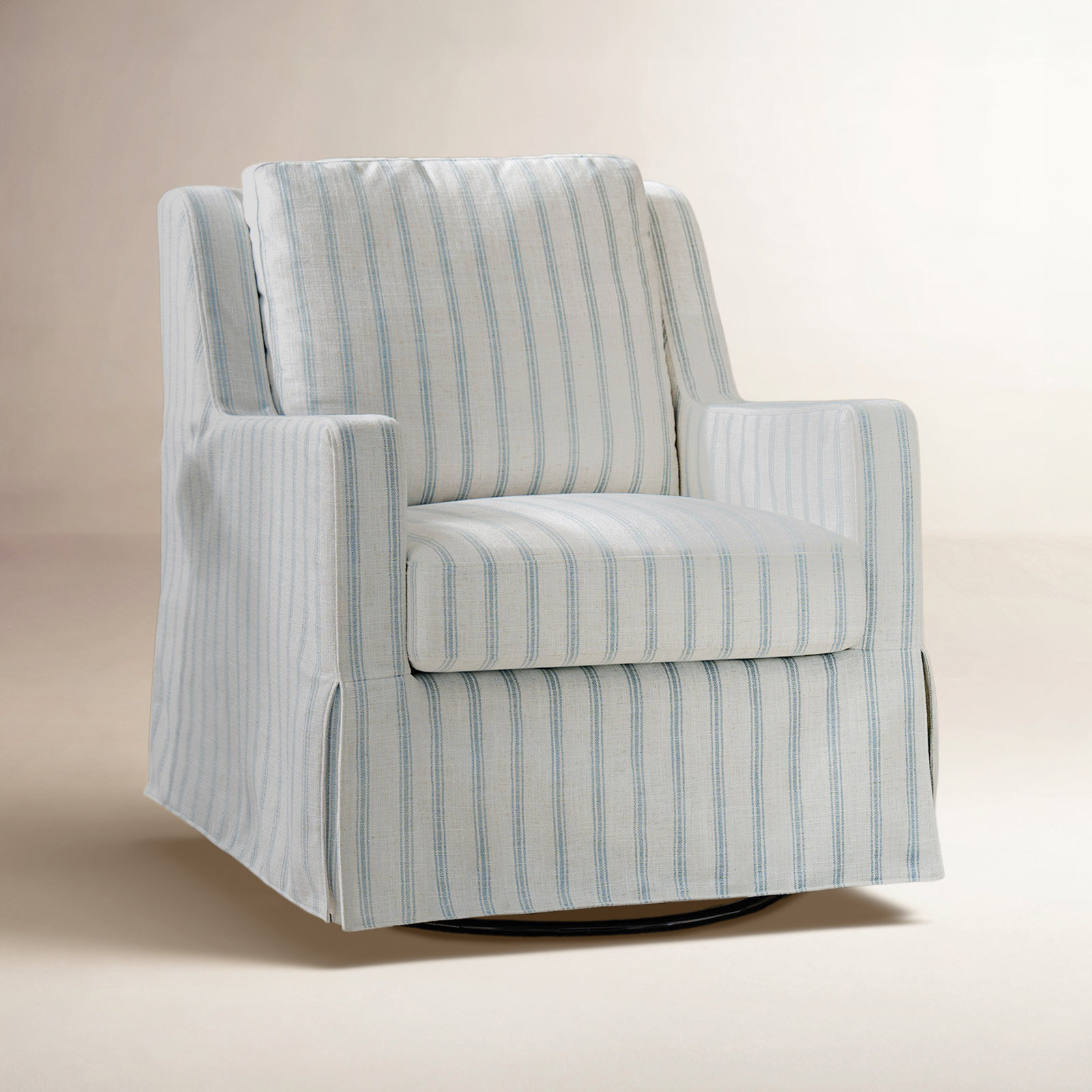 Minni Farmhouse Swivel Rocking Chair, Blue Striped