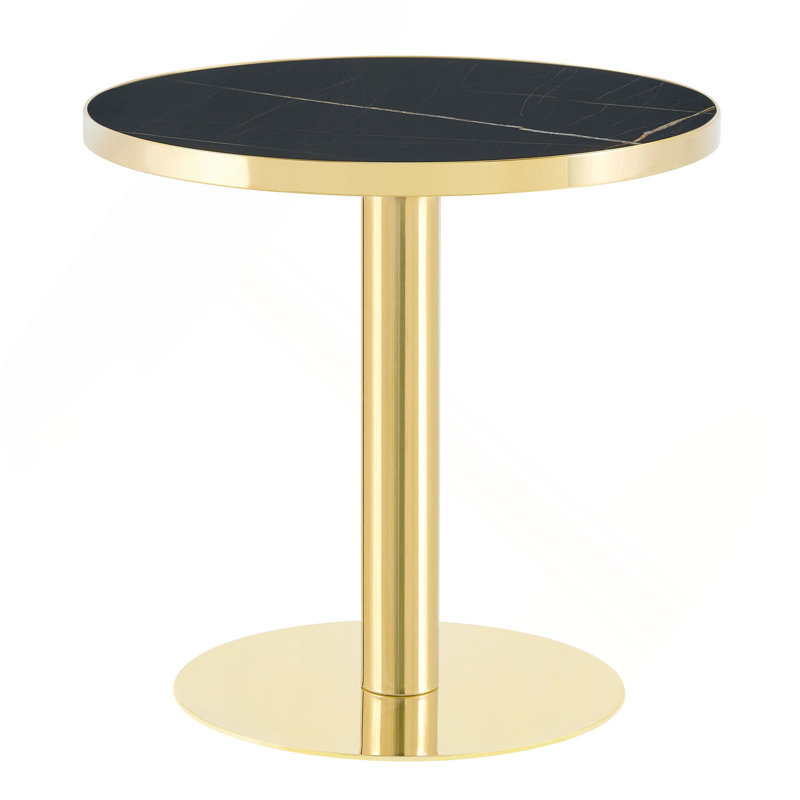 23.6" Round MDF sprayed with UV paint countertop, marble texture, gold stainless steel edging, metal table legs, modern light luxury edge/coffee table.