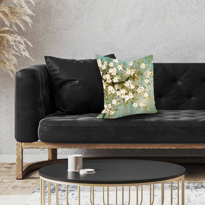 White cherry blossom - 18"x18" Throw pillow - Poly twill - Print on demand