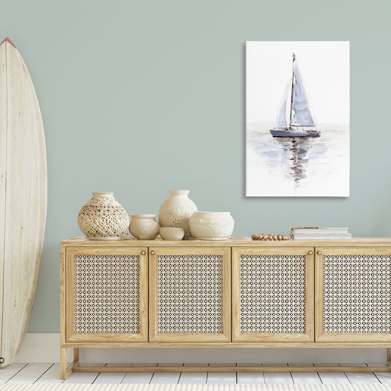 Art mural sur toile, "Voilier minimaliste" par Victoria Barnes, H 45 po x l 30 po