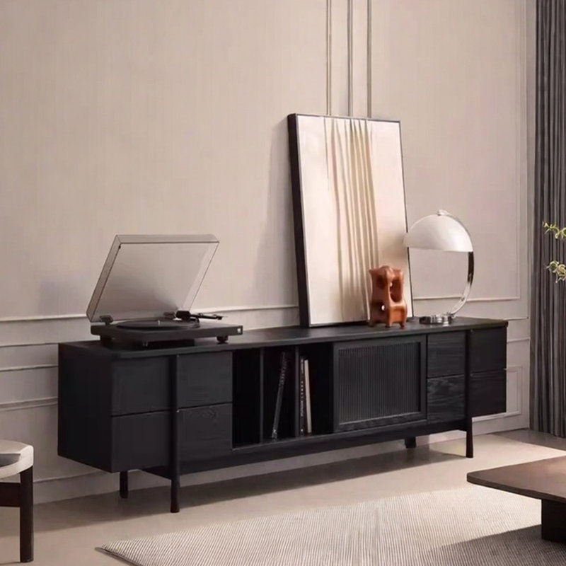 Meuble télé en bois massif au design simple, 70.86, Noir, noir, noir, noir