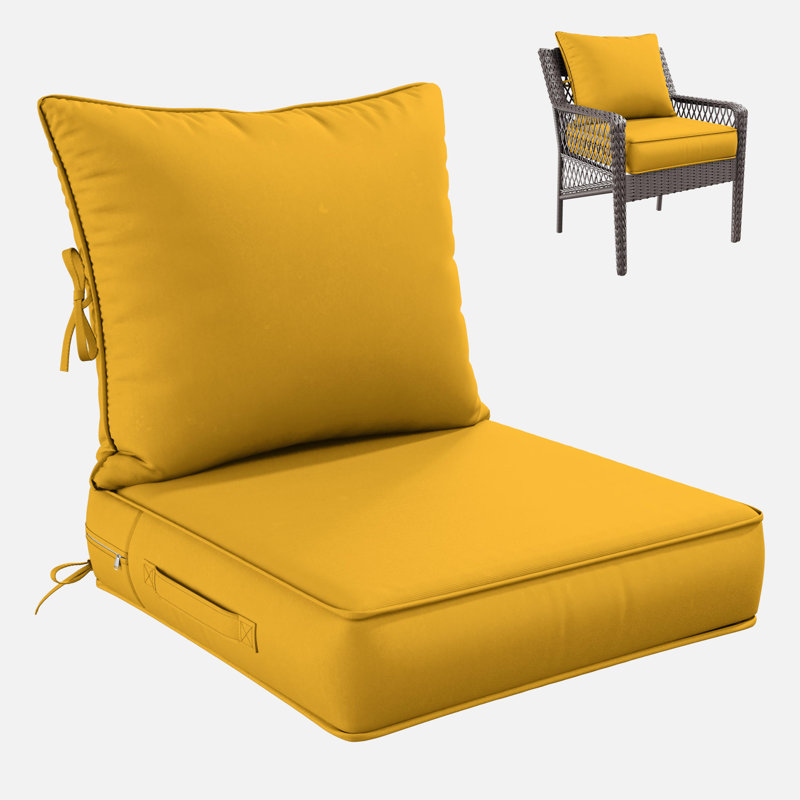 Outdoor Deep Seating Cushion Set Indoor And Outdoor Seat / Back Cushion, Available In 4 Sizes, Yellow, 24" H x 24" W