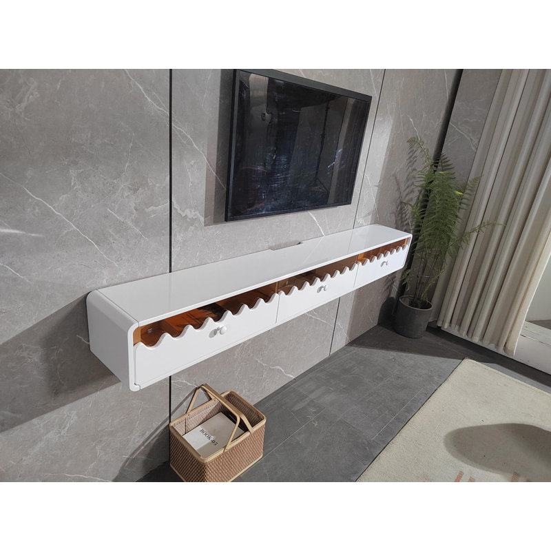 Pre-assembled 86 In Floating Tv Stand Wall-mounted High Gloss For Tvs Up To 90 In, 8.7"H x 86"L x 9.4"W
