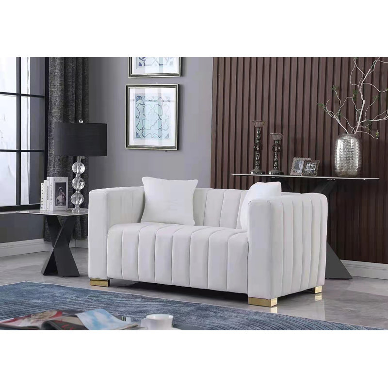 Canapé Chesterfield A Modern Channel, H 27,56 po x l 62,6 po x P 33,86 po, 2, Blanc