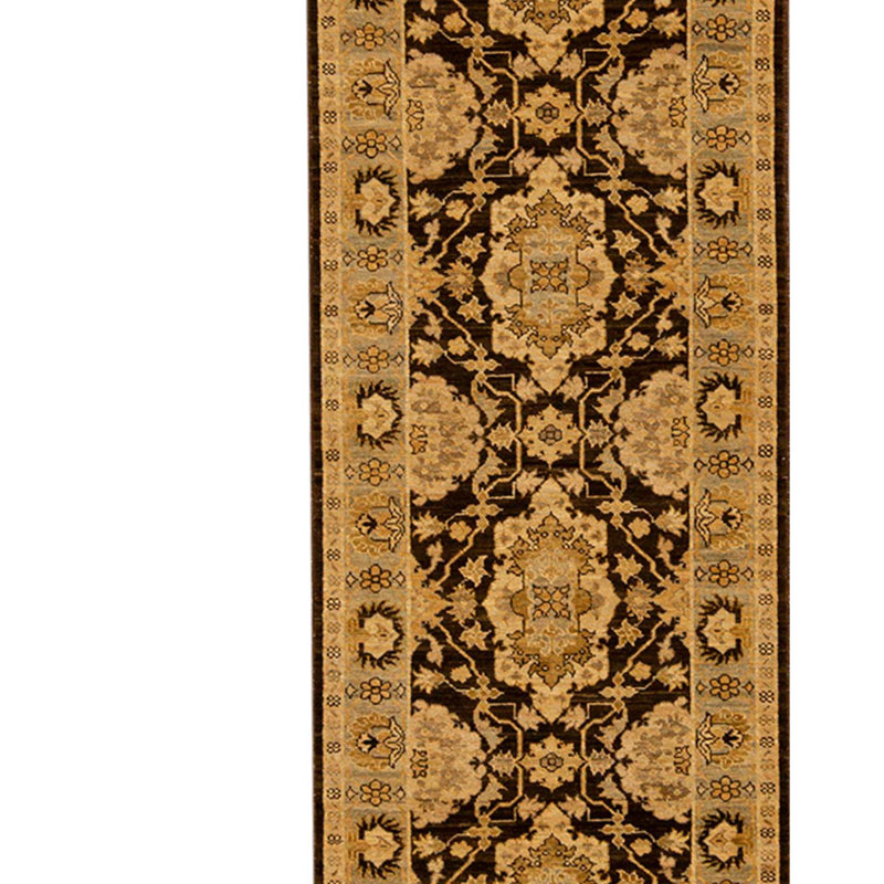 Tapis de couloir unique en laine noué à la main brun / noir 2 pi 6 po x 6 pi