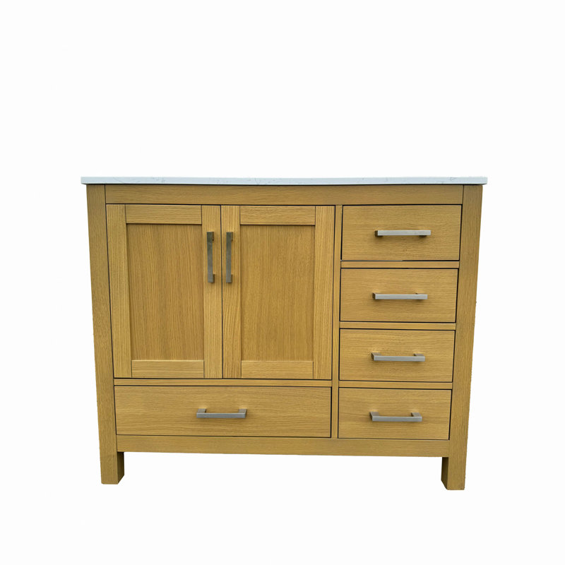 Meuble-lavabo 42 po avec lavabo et trou pour robinet, meuble-lavabo avec 2 portes et 5 tiroirs en chêne