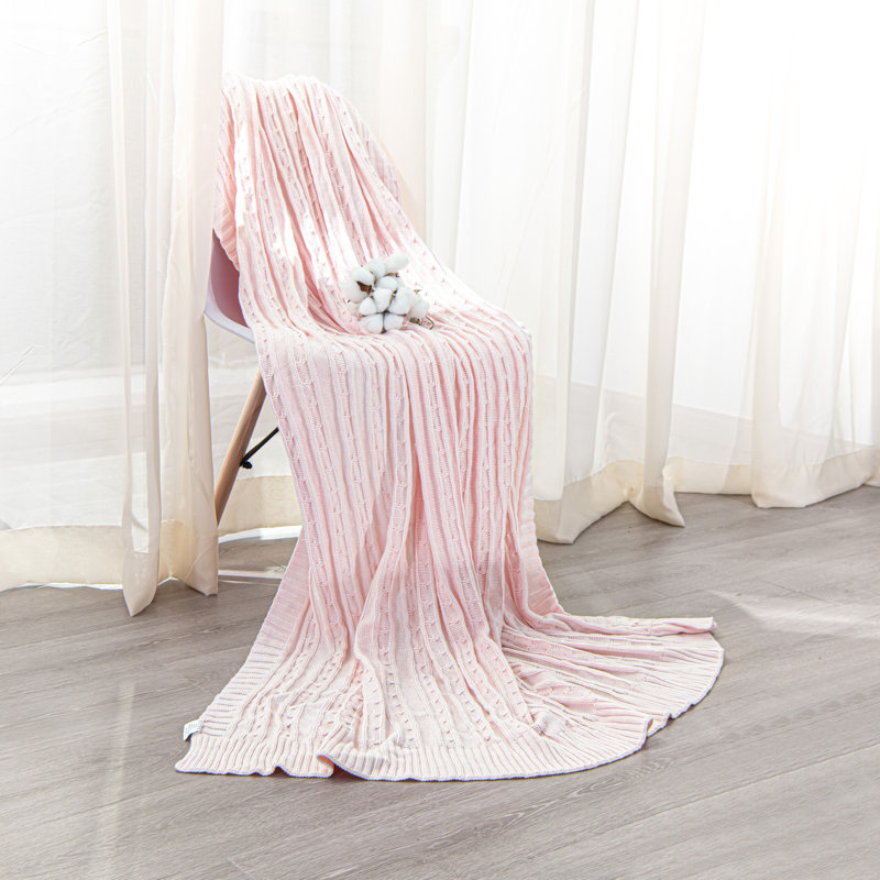 Couverture en coton tricoté , Rose pastel, L 67 po x l 51 po