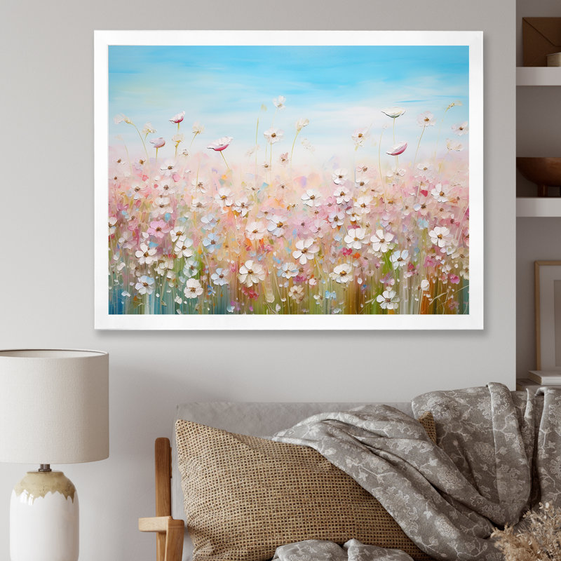 " Wild Flowers Meadows I ", Closed Corner Frame White, 16" H x 32" W x 1" D