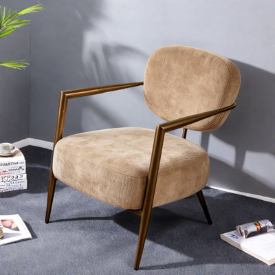 Oversized Accent Chairs, Camel Fabric Metal Frame, Modern Lounge for Home