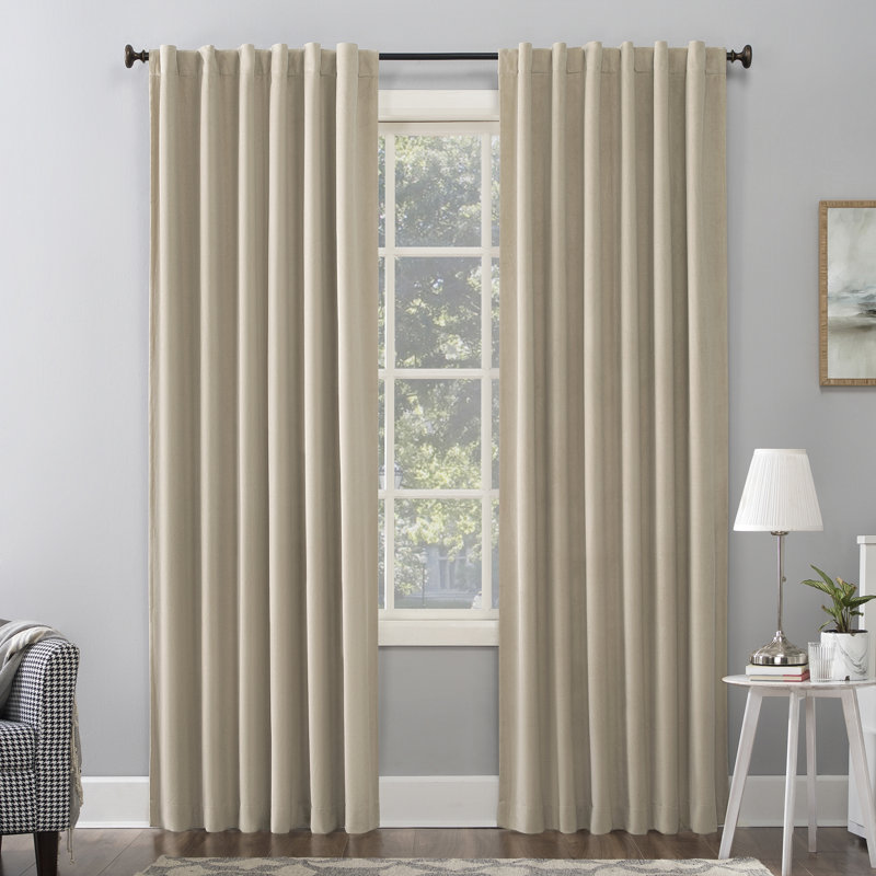 Ecru Velvet Blackout Thermal Back Tab Curtain Panel