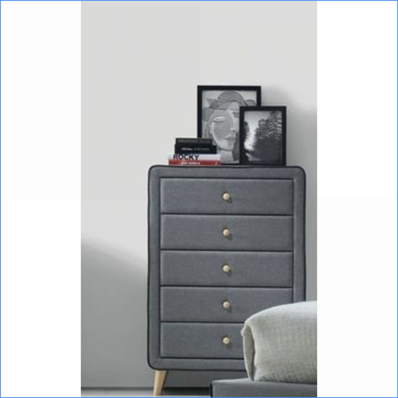 Commodes et amp; Commode 5 tiroirs moderne en tissu gris clair | Gris clair | Tissu