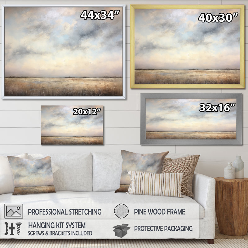 «Meadow Minimalisme Horizon II», reproduction sur toile, H 24 po x l 32 po, Cadre flottant blanc
