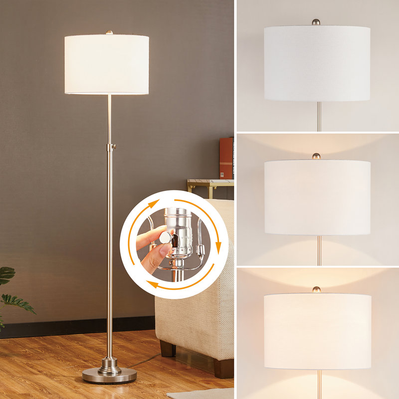 Carmeline 63.5" Traditional Adjustable Floor Lamp with Drum Lampshade, Brushed Nickel